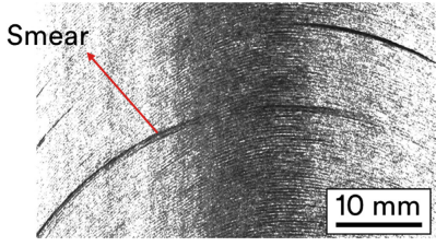 Figure 2: Image of a stainless steel workpiece containing multiple smear defects.