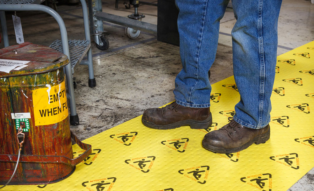 Brady SPC&#039;s printed absorbent mats warn of possible slipping, tripping and falling hazards. | Photo courtesy of Brady SPC